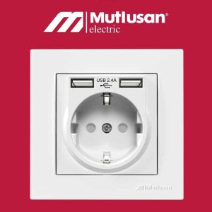 Mutlusan İkili Usb Topraklı Priz Rita Metalik İnox 2220 619 0282 (Çerçeve Dahil)