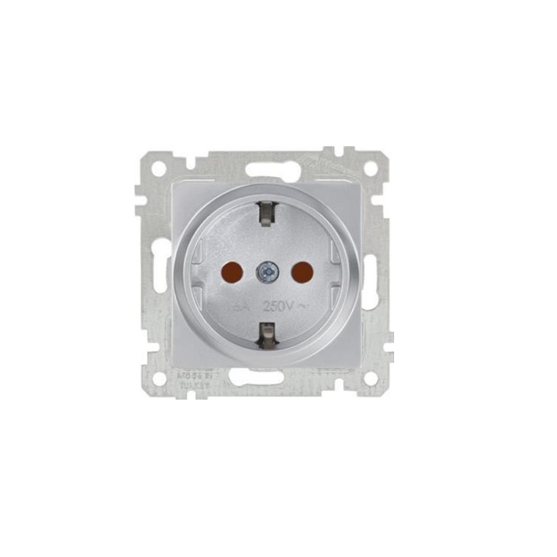 Mutlusan Mek+Tuş Topraklı Priz Çocuk Korumalı Rita Metalik İnox- 2200 605 0282