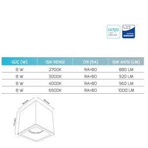 Goya 8W Triac Dim Sıva Üstü Cob Led Armatür GY 1861-8