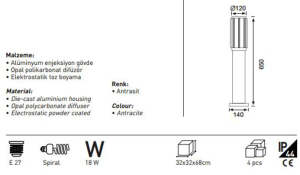 Jupiter Antrasit Bahçe Direk JG722 AN