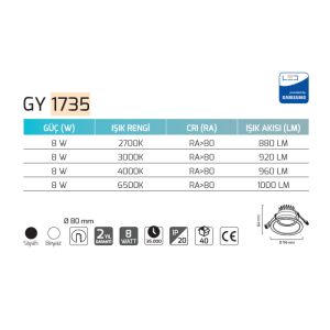 Goya 8W 6500K Beyaz Işık Sıva Altı Cob Led Armatür  GY 1735