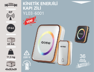 Noas Kablosuz Dijital Kapı Zili-Kinetik Enerji Kontrol YL03-6001