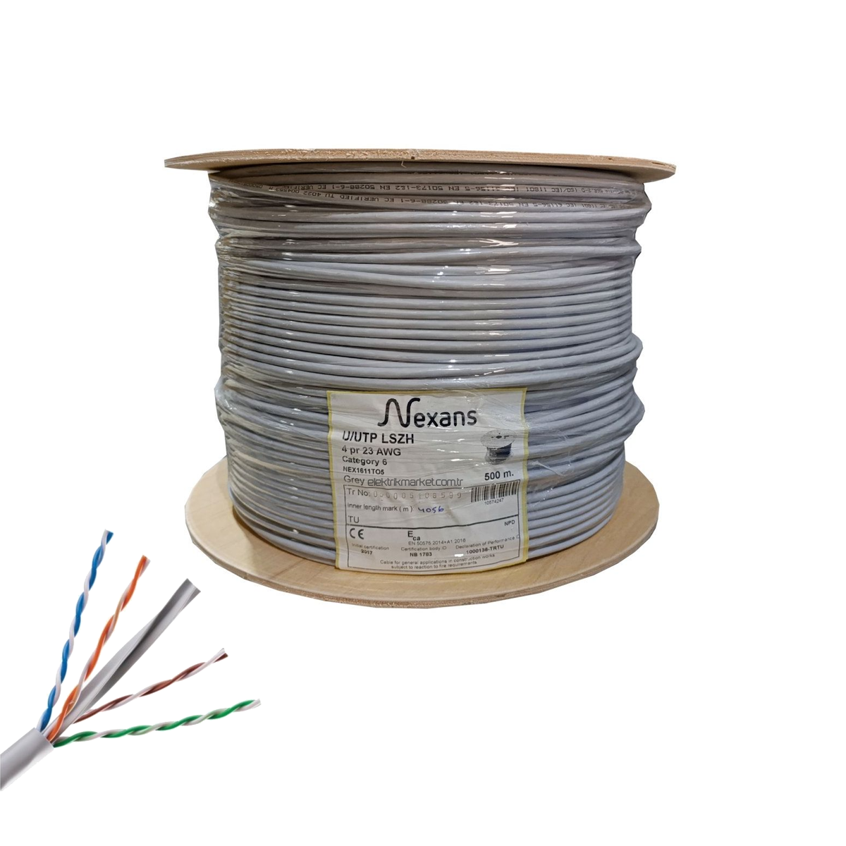 Nexans Cat6 Halogen Free LSZH  Gri Data Kablosu 23 AWG %100 Bakır
