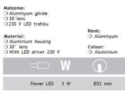 Jupiter 3000K Gün Işığı Aliminyum LED Spot LS968 AL830
