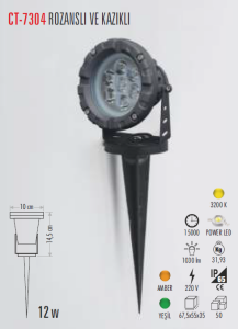 Cata 12 Watt Yeşil Işık Bahçe Armatürü CT-7304Y