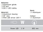 Jupiter 6500K Beyaz Işık Aliminyum LED Spot LS968 AL865