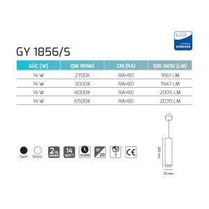 Goya 14 Watt 3000K Sarı Işık Sarkıt Spot - GY 1856/S-25