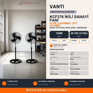 2 Adet Vanti 130 Watt Sanayi Ayaklı Vantilatör 46cm (18inç) KCF276-2