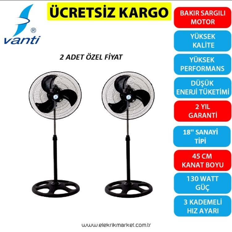2 Adet Vanti 130 Watt Sanayi Ayaklı Vantilatör KCF276-2