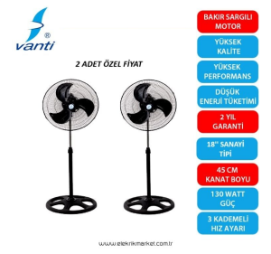 2 Adet Vanti 130 Watt Sanayi Ayaklı Vantilatör KCF276-2