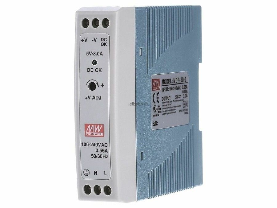 MEANWELL- MDR-020-05 	5Vdc 3.0Amp DIN Rail  Ray Montaj