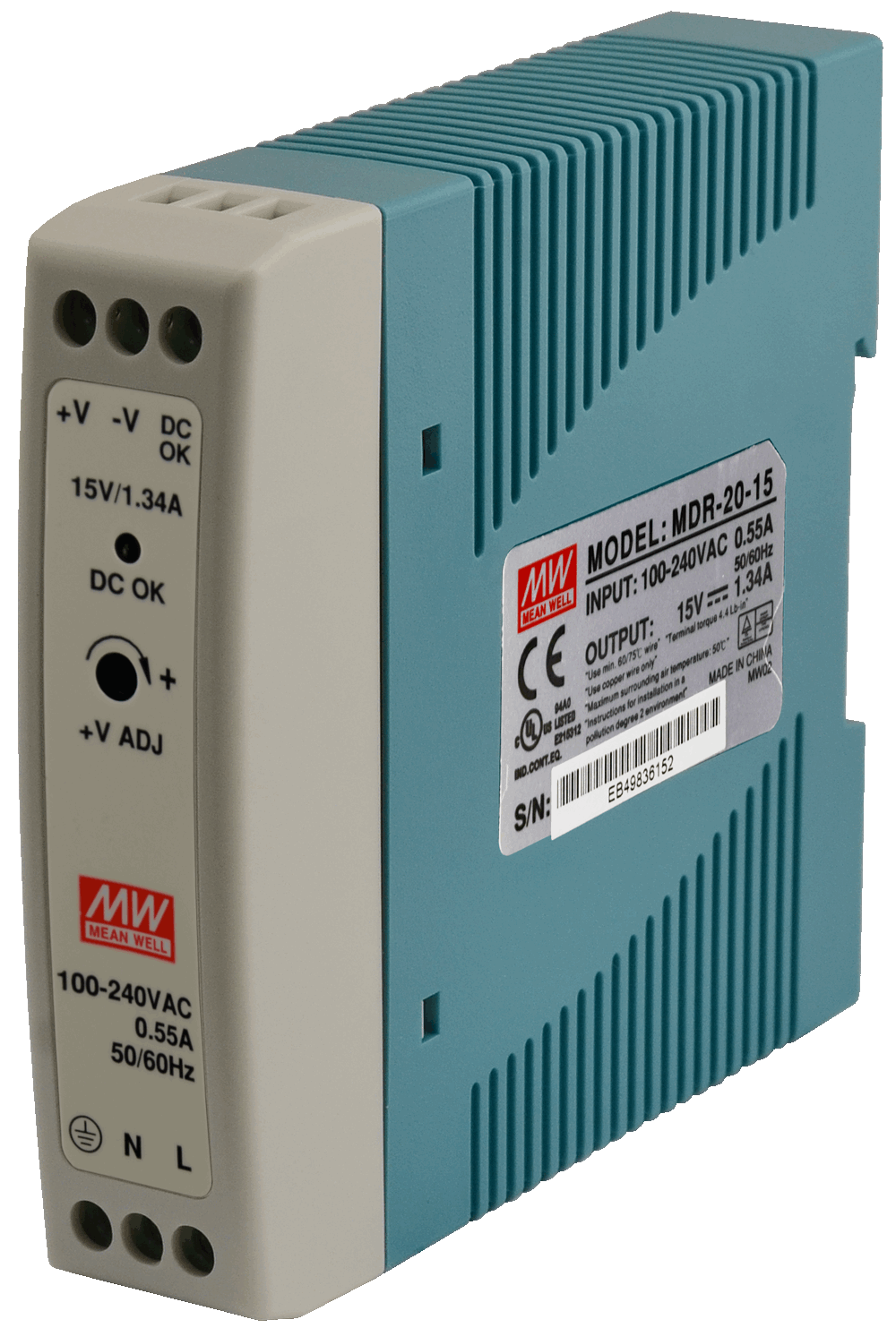 MEANWELL- MDR-020-15 	15Vdc 1.34Amp DIN Rail