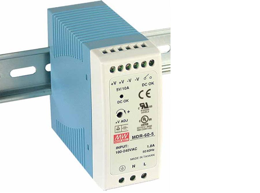 MEANWELL- MDR-060-05 	5Vdc 10.0Amp DIN Rail  Ray Montaj