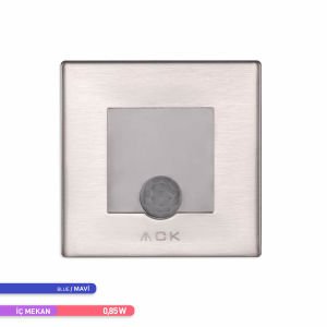 ACK Sensörlü LED 0,84W Mavi Işık 7,75 cm x 7,75 cm x 5,3 Merdiven-Duvar Armatürü AH07-00864