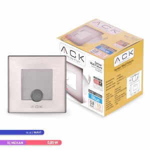 ACK Sensörlü LED 0,84W Mavi Işık 7,75 cm x 7,75 cm x 5,3 Merdiven-Duvar Armatürü AH07-00864