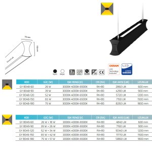 Goya 39 W + 26 W 90 cm Sıva Üstü ve Sarkıt Led Armatür GY 8049-90
