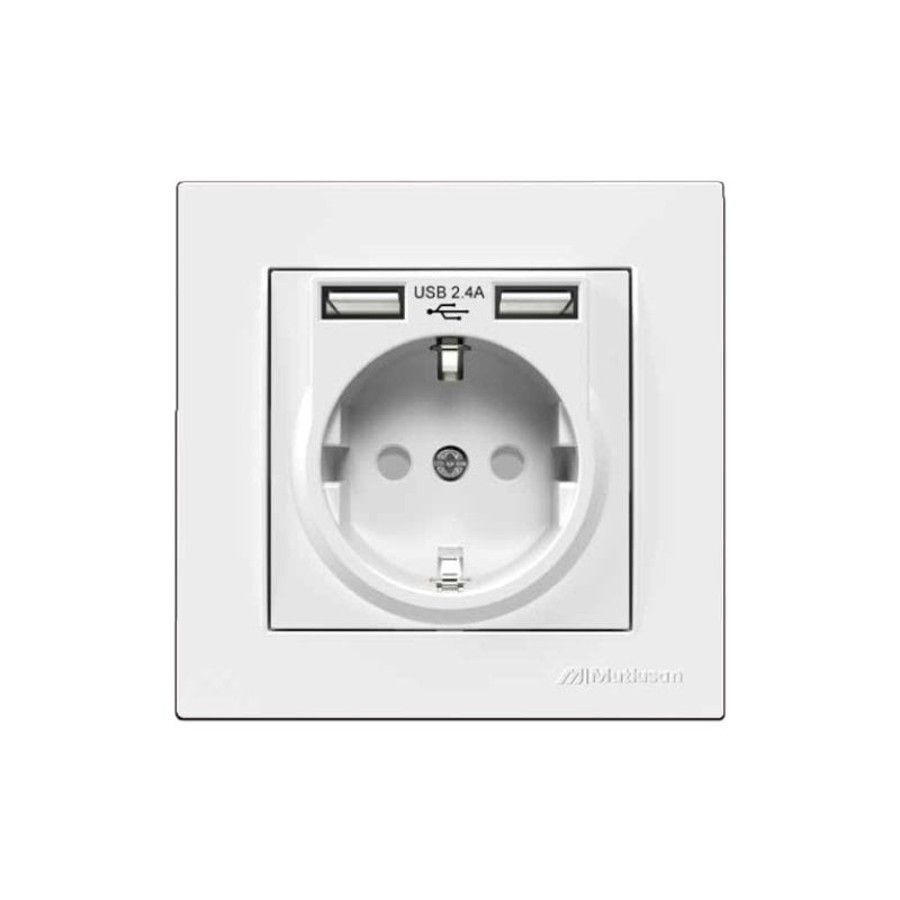 Mutlusan Usb Topraklı Priz RitaNatural - Beyaz- 2220 619 0201 (Çerçeve Dahil)