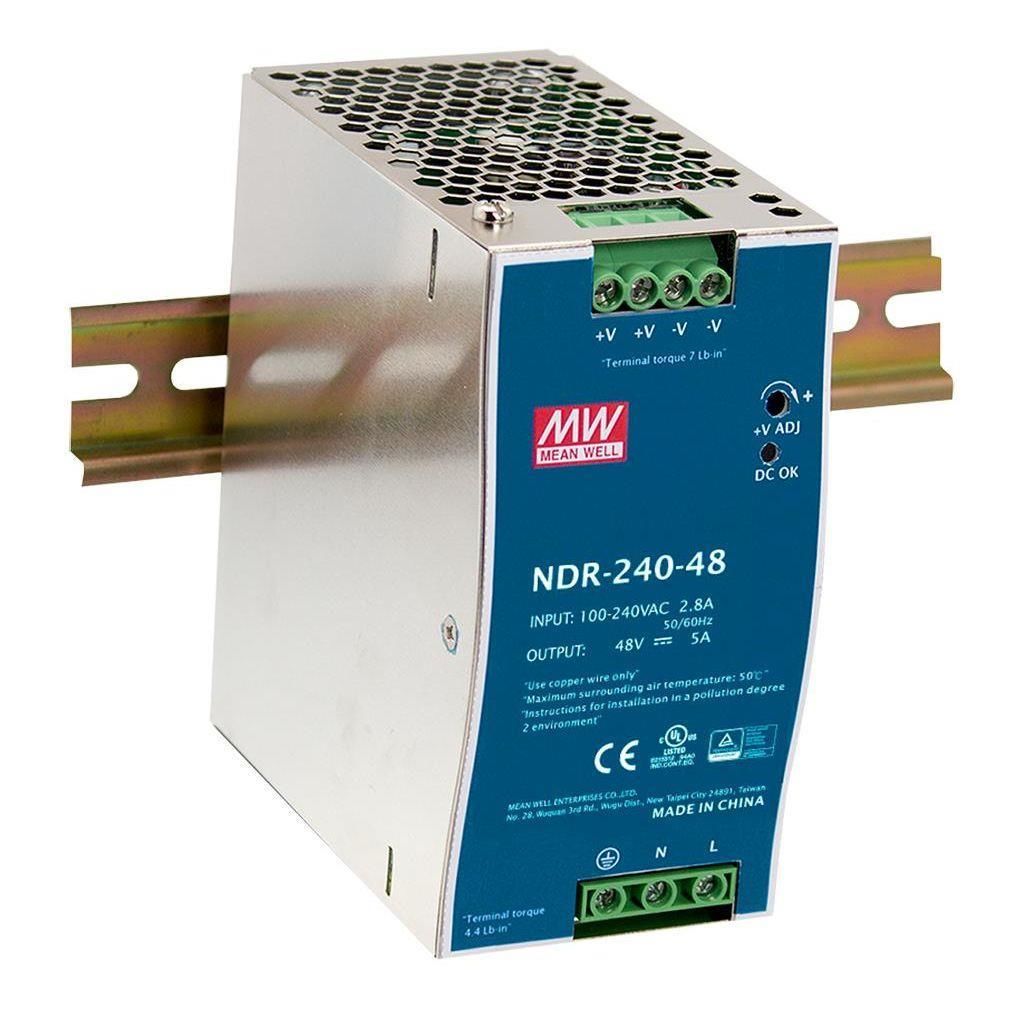 MEANWELL- NDR-240-48 	48Vdc 5.0 Amp DIN Rail  Ray Montaj
