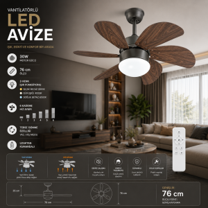 Vanti KCF280K 30W Ahşap Desenli 75CM (30 İnç) Uzaktan Kumandalı Tavan Vantilatörü