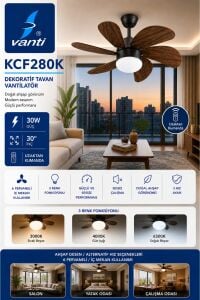 Vanti KCF280K 30W Ahşap Desenli 75CM (30 İnç) Uzaktan Kumandalı Tavan Vantilatörü