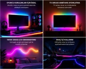 K2 KCL041 USB'li Kumandalı Magic Neon LED RGB 5 Metre Set