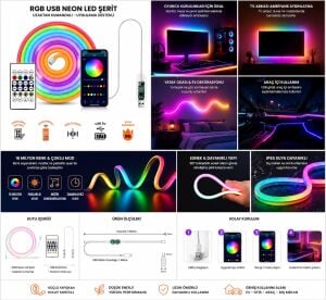 K2 KCL041 USB'li Kumandalı Magic Neon LED RGB 5 Metre Set