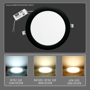 ZMR 6W Siyah Kasa Yuvarlak Slim Led Panel Aluminyum Soğutuculu ZMR-202/S.