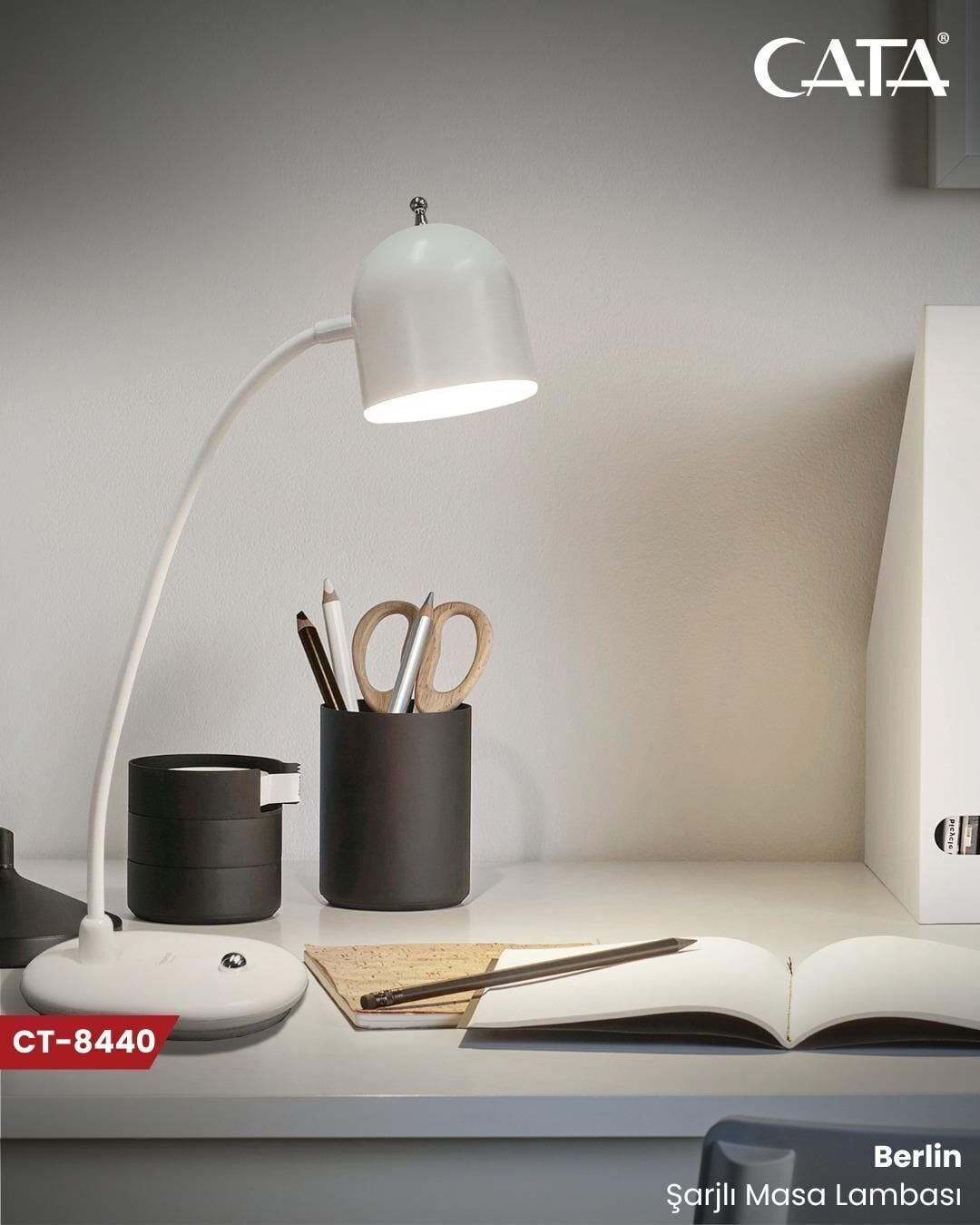 Cata Berlin Şarjlı Masa Lambası Beyaz Renk  CT-8440B