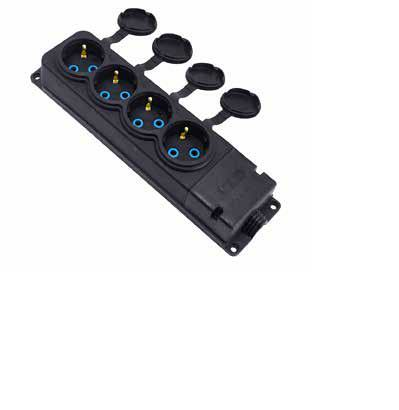 Bylion 4kmp-F Kauçuk Monofaze Dörtlü Grup Priz Ip44 F Type (Schuco) Siyah