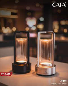 Cata Vegas Siyah Renk Şarjlı Masa Lambası CT-8439S Siyah Renk