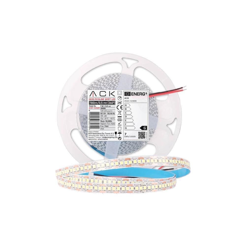 ACK 6500K 12W 240 LED'li Şerit LED AS01-02803