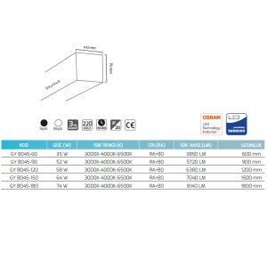 Goya 58W 120cm Sıva Üstü Lineer Armatür GY 8045-120