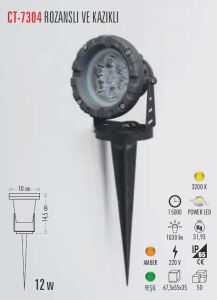 Cata 12 Watt Amber Işık Bahçe Armatürü CT-7304A