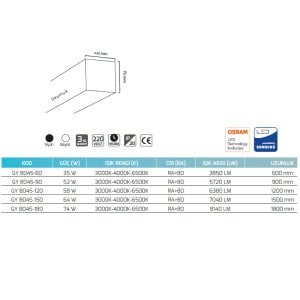 Goya 64W 150cm Sıva Üstü Lineer Armatür GY 8045-150