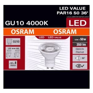 Osram GU10 Duylu 4.5W Led Ampul 4000K Naturel Beyaz