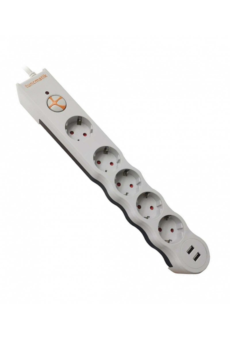 Tunçmatik Powersurge Beyaz Beşli 2 Usb Girişli Akım Korumalı Priz TSK5015