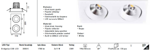 Jupiter 2’li Hareketli LED Spot  Beyaz LS442