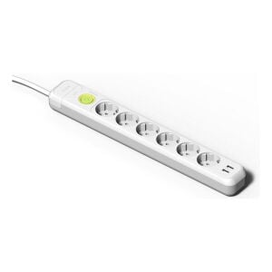 Famatel Altılı Topraklı Anahtarlı Grup Priz 2xUSB-A 16A 250V 1,5 Metre 3x1,5mm² Kablolu Beyaz 2636