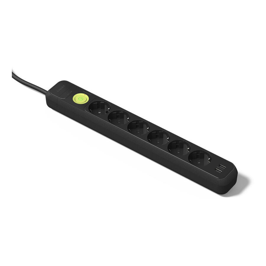 Famatel Altılı Topraklı Anahtarlı Grup Priz 2xUSB-A 16A 250V 1,5 Metre 3x1,5mm² Kablolu Siyah 2636-N