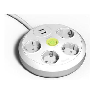 Famatel Yuvarlak Dörtlü Topraklı Anahtarlı Grup Priz 2xUSB-A 16A 250V 1,5 Metre Kablolu Beyaz 2644