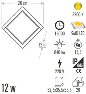 Cata 15 Watt Led Aplik 3200 Kelvin Gün Işığı CT-7074