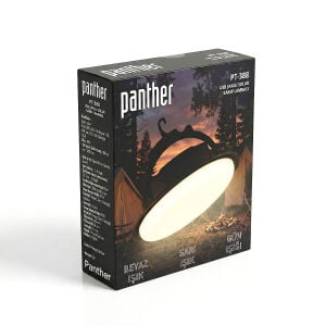 Panther Solar Panelli Dimmer Özellikli USB Şarjlı Kamp Lambası 10W LED 2000 Lümen – PT-388