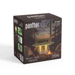 Panther Filament LED Solar Şarjlı Kamp Lambası 25W 2000 Lümen Dimmerli Powerbank USB Type-C – PT-384
