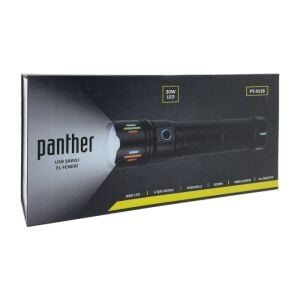 Panther 30W LED El Feneri 4000 Lümen USB Şarjlı Zoomlu 6x18650 Pil Powerbank Özellik SOS PT-4118