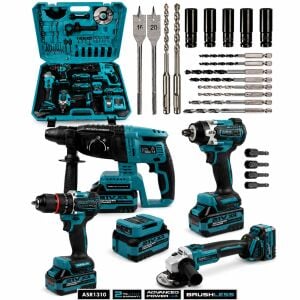 Assur 21V Darbeli Kömürsüz Kırıcı Delici Hilti & Taşlama & Matkap & Somun Sıkma Sökme 4'lü Set