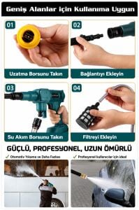 Assur 21V 2 BATARYA Kömürsüz Motor Dijital Ekranlı Yüksek Basınçlı Akülü Şarjlı Oto Araba Yıkama Makinesi