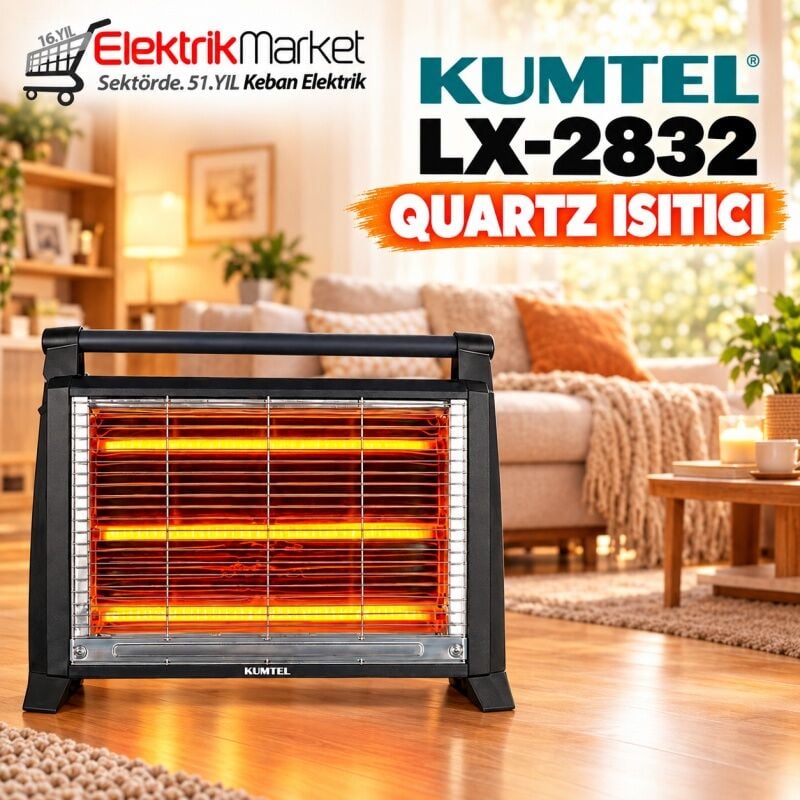 Kumtel LX-2832 1500 Watt Siyah Quartz Isıtıcı Kapalı ve Açık Alanlar İçin Kullanım