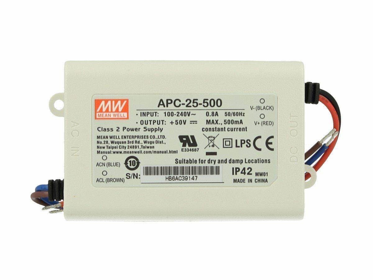 MEANWELL- APC-25-500 15~50Vdc 500mA IP42  Led Sürücü - Güç kaynağı