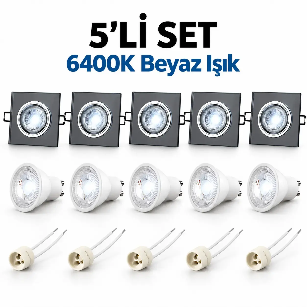 Cata Yeşim Kare CT-6647 GU10 Spot Takımı 6400K Beyaz 5 li Set
