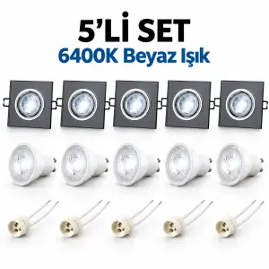 Cata Yeşim Kare CT-6647 GU10 Spot Takımı 6400K Beyaz 5 li Set